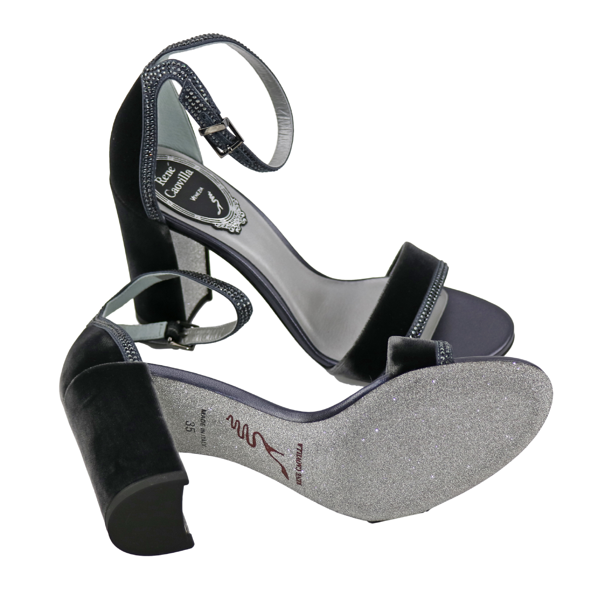 折扣rene caovilla蓝灰色高跟凉鞋c09140 090 vl01v596 60%off $35